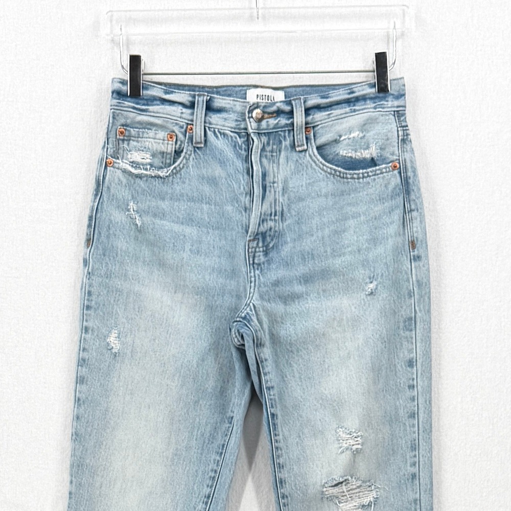 Pistola Denim Jeans Women 27 Blue Distressed Raw Hem High Rise Straight Leg - Picture 9 of 16